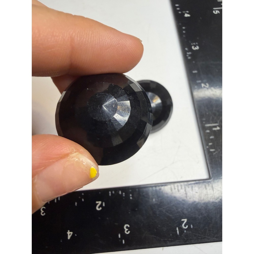 Vintage Germany Black Faceted Dome Clip On Earrings Silver Tone Textured Back
